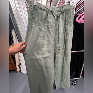 Singred Olsen wide leg Sage Green Smocked Waist long pants M new